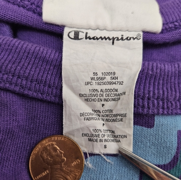 Champion Reverse Weave Purple Script Logo Cropped Tee-Shirt Size Small Women J1 - Picture 6 of 7